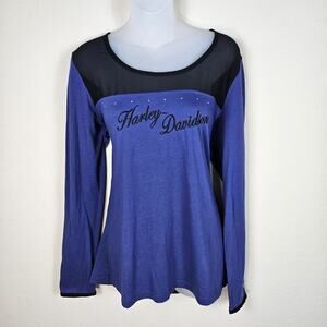 Harley Davidson Skull Shirt Texas Bling Sheer Embroidered Long Sleeve Womens XL